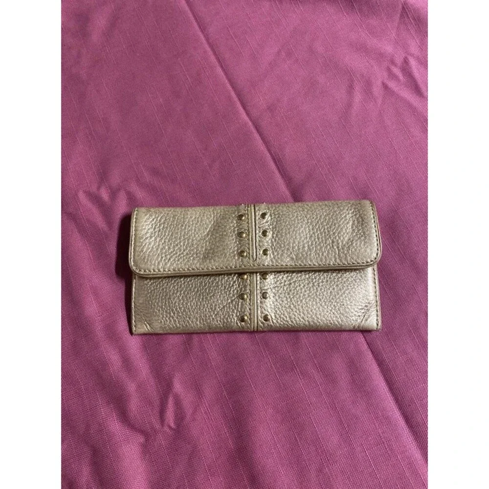 * Michael Kors gold metallic leather astor continental Wallet textured leather